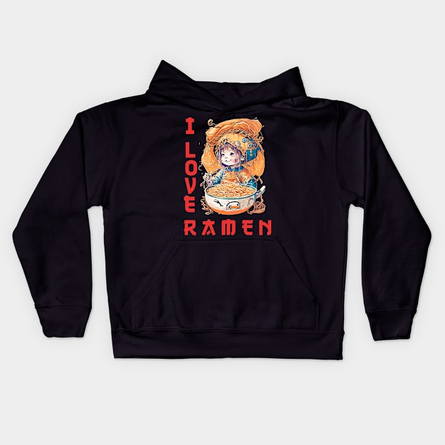 Ramen Cute Japanese Girl Kids Hoodie by InktuitionCo